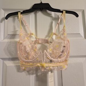NWT For Love & Lemons Evelyn Lace Lingerie Set - Pink and Yellow